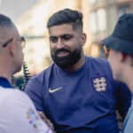 FRANKFURT AM MAIN, GERMANY - JUNE 19: England fans gather in Römerberg on June 19, 2024 in Frankfurt am Main, Germany ahead of the UEFA Euro 2024 Football Championship match between England and Denmark tomorrow.  (Photo by Jack Taylor - The FA/The FA via Getty Images)